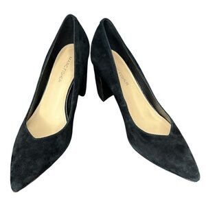 Marc Fisher Caitlin Point Toe Pumps Black Suede Leather Chunky Heel Shoes Wms 8M